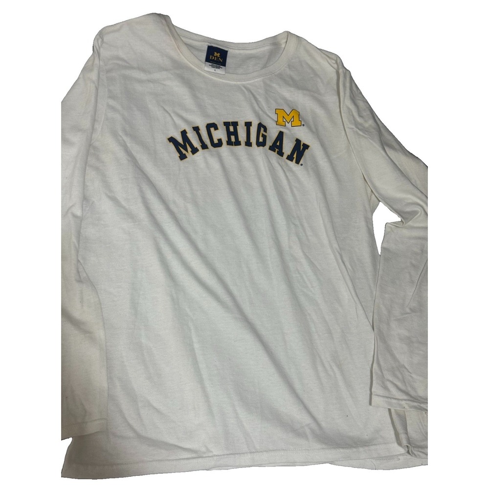 M Den Michigan Wolverines White Long Sleeve Shirt Size L Navy Yellow